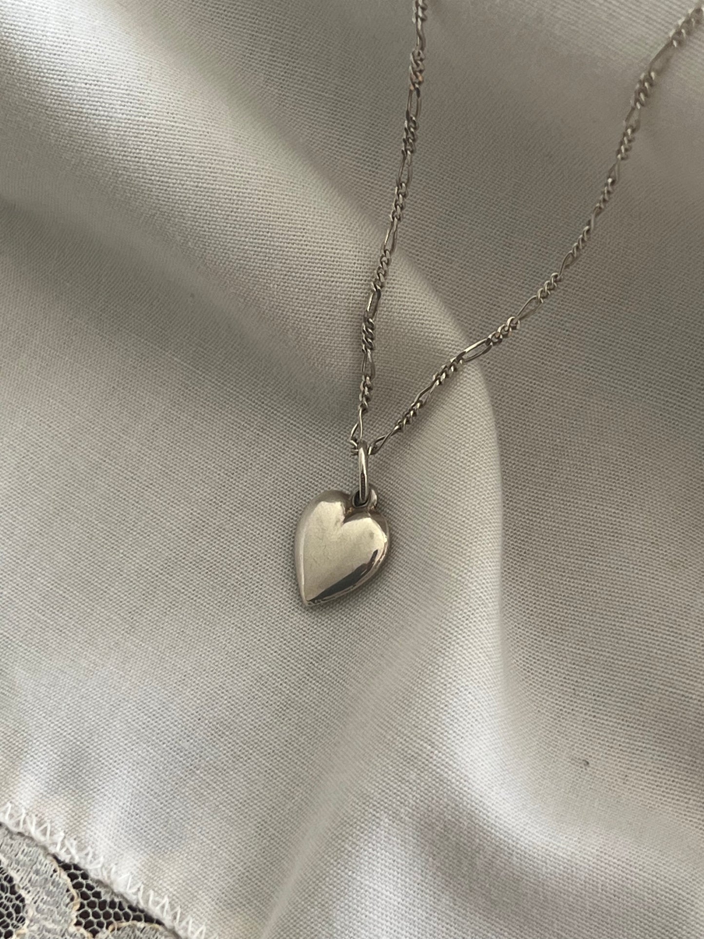 Sterling Silver Figaro Heart Charm Necklace