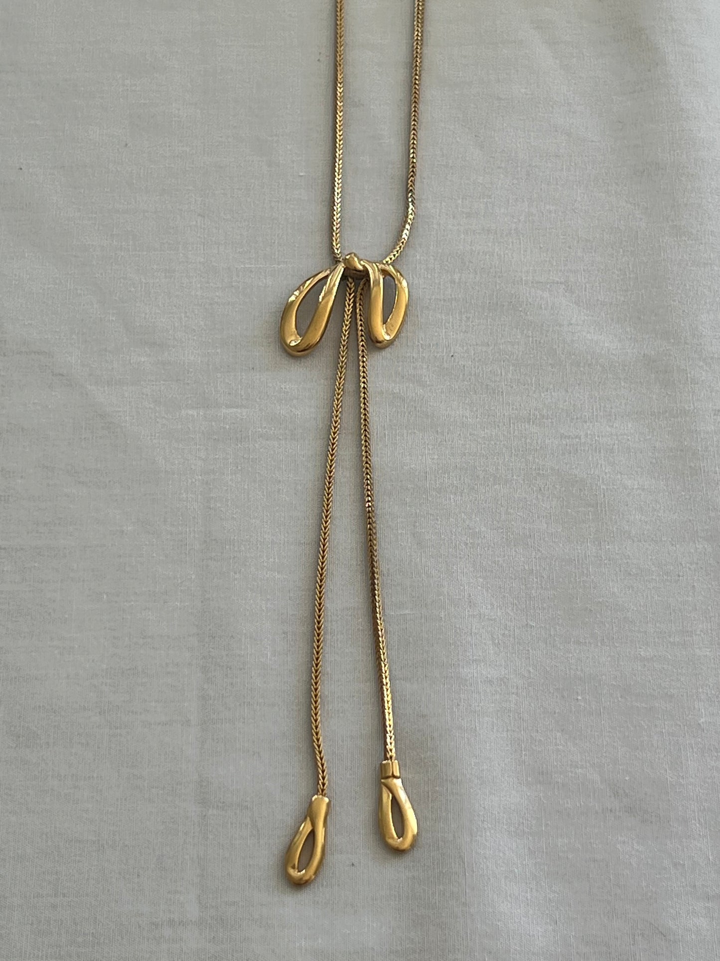 Gold Bow Lariat Necklace